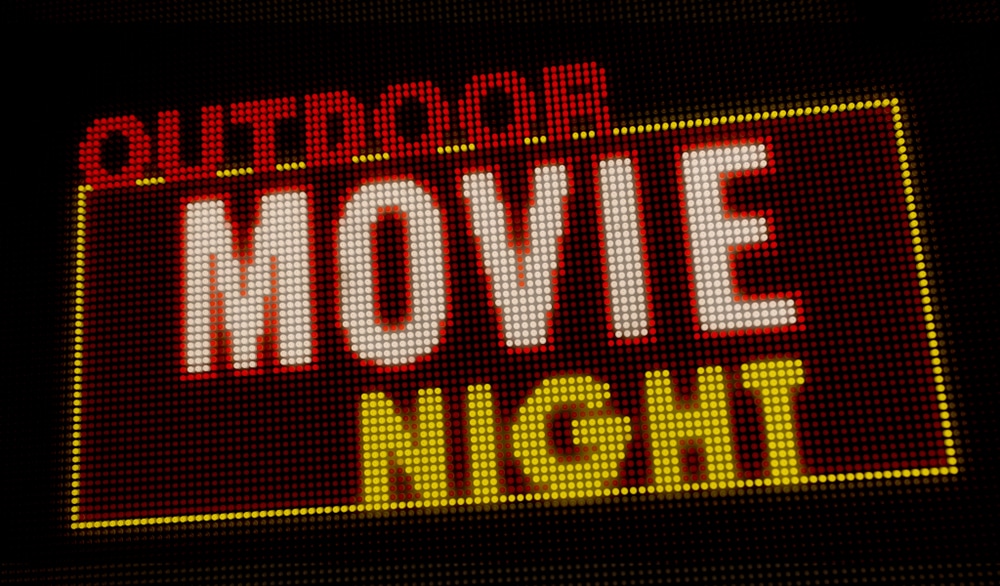 Outdoor,Movie,Night,Retro,Intro,Illuminated,Letters,On,Big,Neon